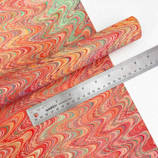 Hand Marbled Paper Nonpareil Combed Pattern in Reds ~ Berretti Marbled Arts